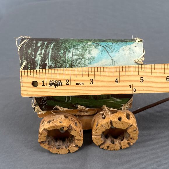 VTG Cholla Cactus Wood Covered Wagon Lamp 5" Rustic Southwest Deer Old West USA - Picture 15 of 16